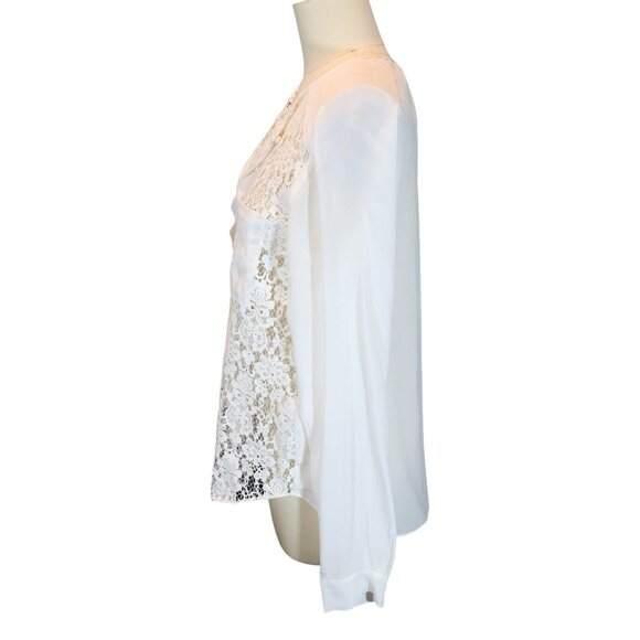 REBECCA TAYLOR Cream Sheer Lace Silk Long Sleeve Popover Blouse Top Size 8 - Picture 2 of 10